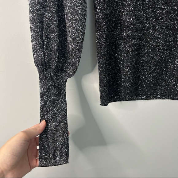 AllSaints Gloria Jumper Black Sparkly Puff Sleeve Top - Picture 3 of 8